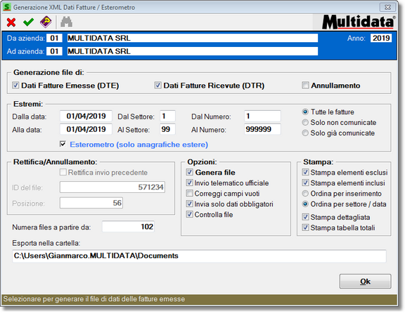 Generazione file xml della Comunicazione Dati Fatture