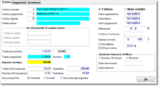 Dati della testata della partita