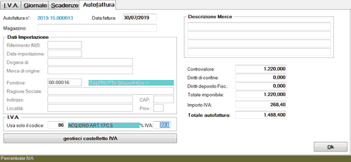 Gestione dati autofatture NON Extra-CEE
