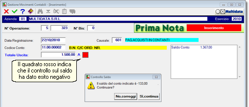 Controllo del saldo del conto
