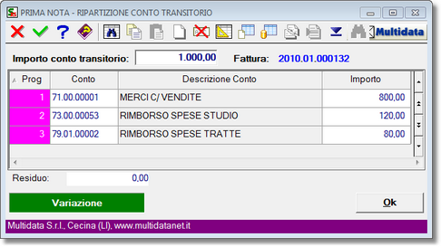 gestione della ripartizione del conto transitorio