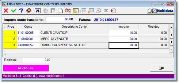 gestione del pagamento per ripartizione del conto transitorio