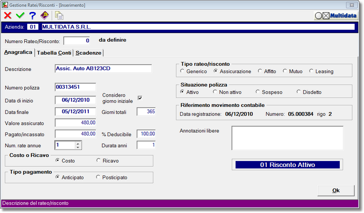 gestione singolo rateo/risconto