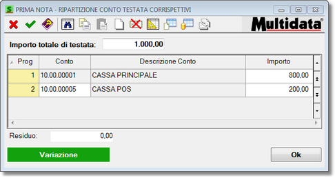 Gestione ripartizione conto di testata corrispettivi