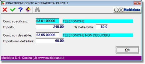 finestra di sdoppiamento importi di un conto non detraibile 