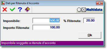 finestra di gestione della ritenuta d'acconto
