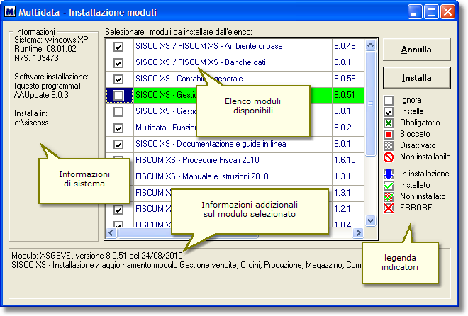 Selezione degli aggiornamenti da installare tra quelli disponibili - panoramica