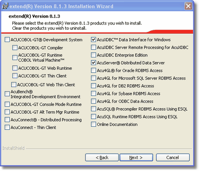 Abilitare solo il prodotto AcuServer e poi cliccare "Next"