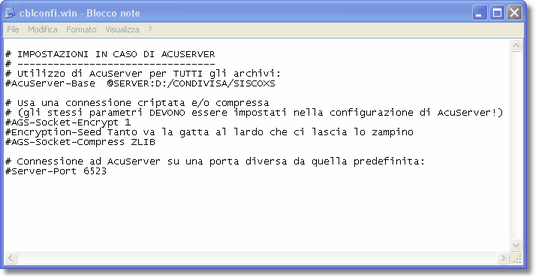 Esempio di configurazione standard con la sezione AcuServer non abilitata