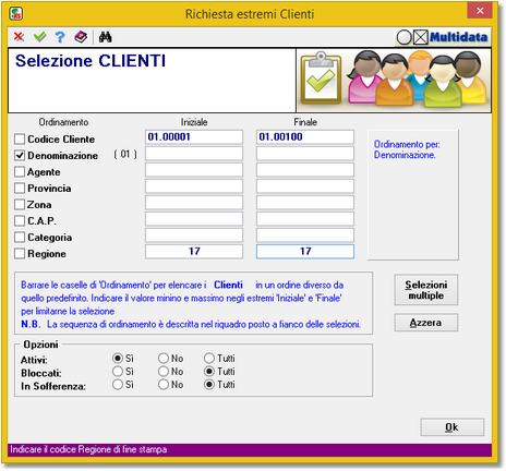 ... in quanto la scelta dei clienti da elaborare viene effettuata subito dopo la conferma utilizzando l'apposita funzionalità standard.