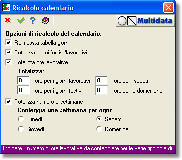 Opzioni per il ricalcolo del calendario