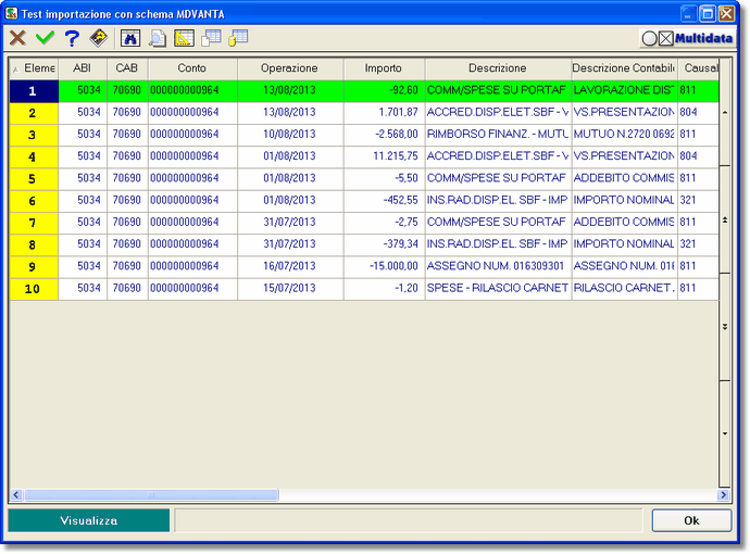 Test su un archivio di Home Banking da importare