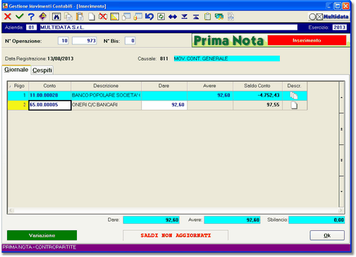Esempio di Importazione Interattiva di una operazione da flusso di Home Banking 