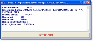 Finestra di Informazioni sul contenuto dell'operazione originale da importare