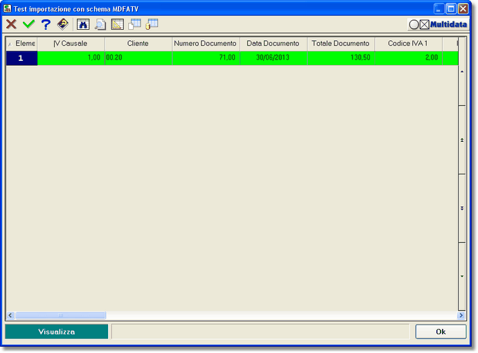 Test su un archivio di importazione Fatture di Vendita