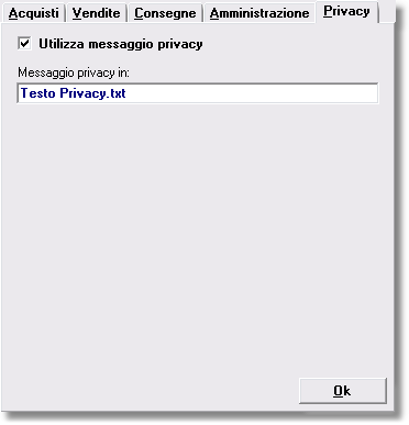 Anagrafica azienda - impostazioni e-mail: testo "privacy"