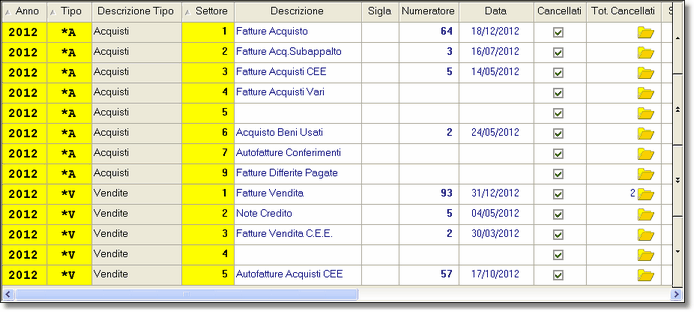 Numeratori della sezione "Registri IVA"