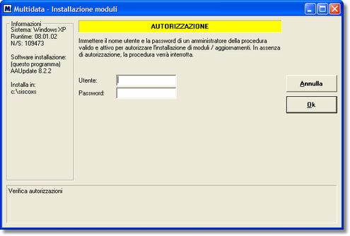 La funzione di installazione dei moduli avviata automaticamente dopo MultidataUPDATE. L'elenco dei moduli da installare viene fornito da MultidataUPDATE stesso in base ai moduli scaricati.
