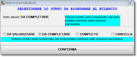 Scelta dello stato del bilancio, in uscita dal programma