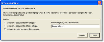 Parametri per l'invio del documento visualizzato per posta elettronica
