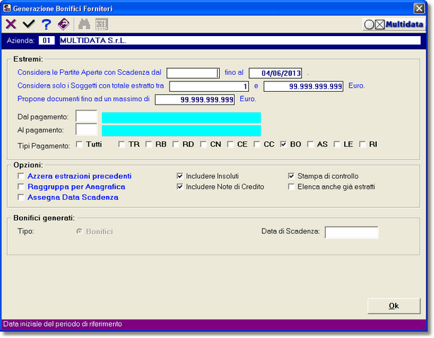 Estrazione dati per Emissione Bonifici