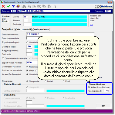 Anagrafica del mastro con l'indicatore di riconciliazione 
