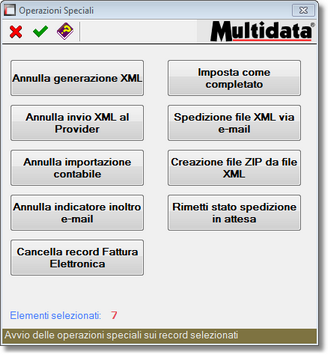 pannello operazioni speciali su fatture elettroniche