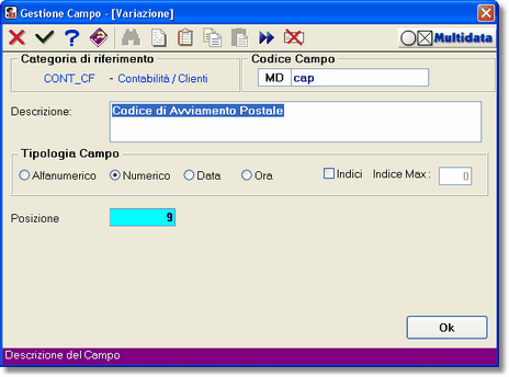 Caratteristiche del Campo "MD cap" (Codice di Avviamento Postale)