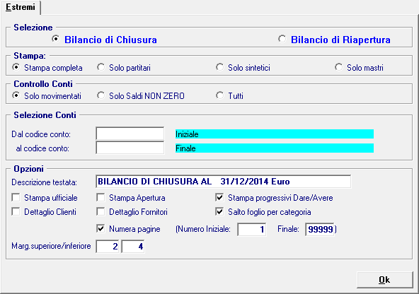 Stampa bilancio di Chiusura\Riapertura