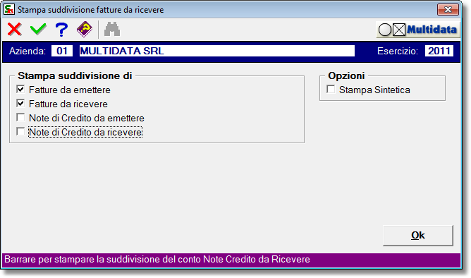 Programma di stampa della ripartizione fatture da ricevere