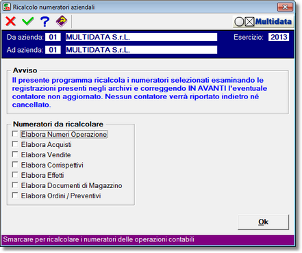 Programma di ricalcolo dei numeratori aziendali