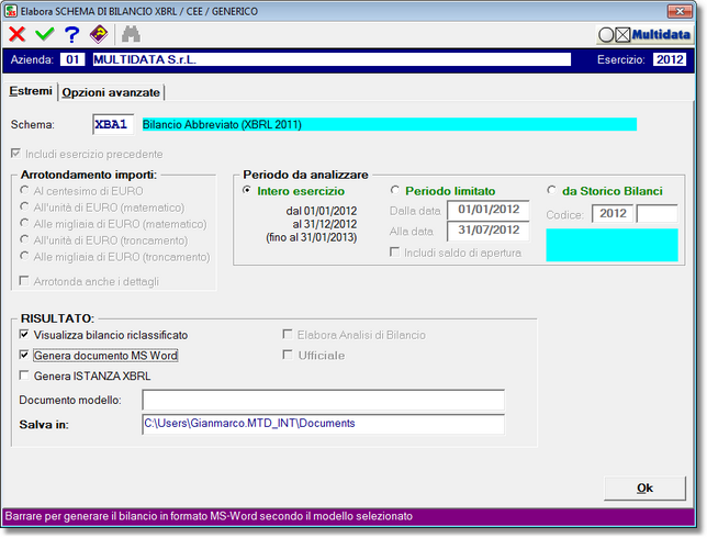 Generazione valori bilancio XBRL